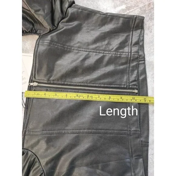 7 For All Mankind Women's Black Faux Leather Puff Sleeves Crop Top Size L - Picture 7 of 8